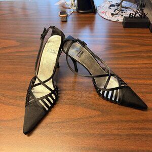 STUART WEITZMAN GLOTRAVERSE BLACK SATIN HEEL SIZE 7.5 Y2K